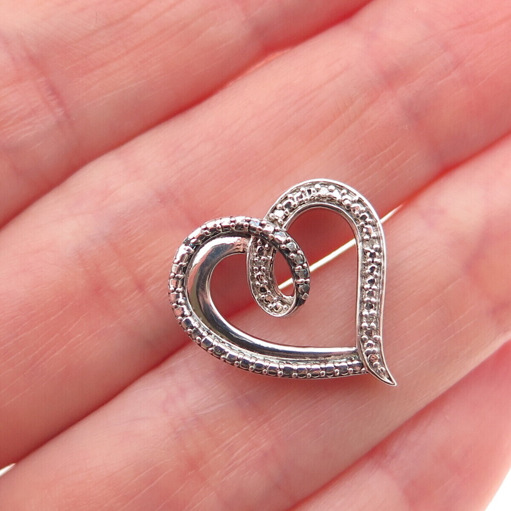 Jane Seymour 925 Sterling Silver Real Round-Cut Diamond Heart Mini Slide Pendant
